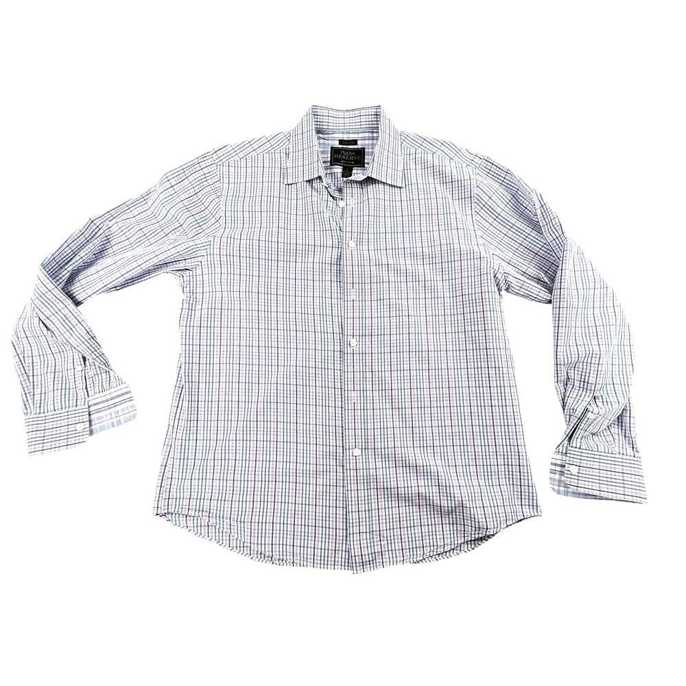 J.S.A. Bank Reserve Tailored Fit Shirt Mens L Blue Purple Plaid Cotton